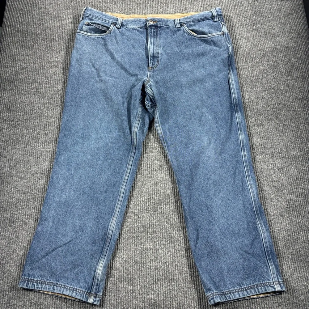 Duluth Trading Co Flannel Lined Jeans Mens 44x30 Blue Denim Plaid Lining